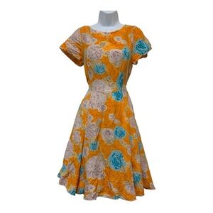 Tracy Reese Deconstructed Floral Dress Women’s Sz 8 A-line Orange Silk Linen